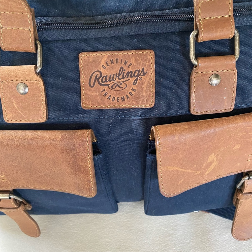 Rawlings Navy and Brown Canvas Leather Briefcase - Picture 3 of 8